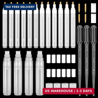 16 Pcs Refillable White Paint Pens, Acrylic Paint Markers, 3mm, 6mm, 15mm Empty 