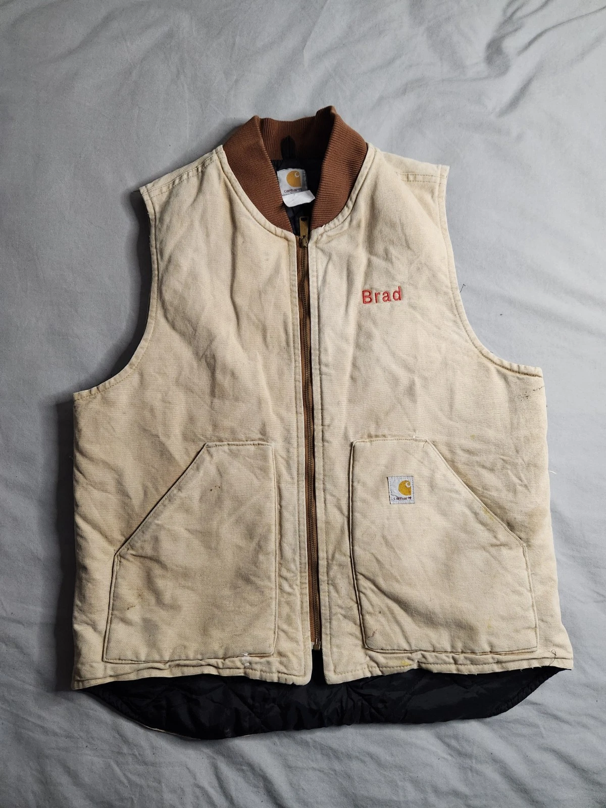 Vintage Carhartt Quilted Lined Canvas Vest Mens Sz Large Brown Workwear V01 BRN