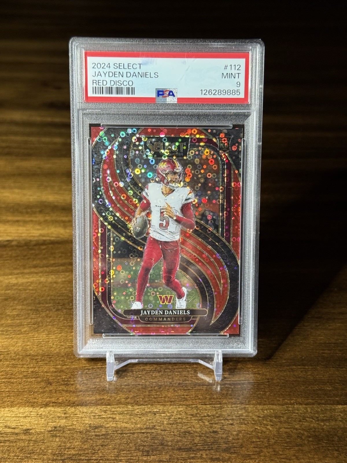 2024 Panini Select Jayden Daniels #112 Premier Level Red Disco /49 RC PSA 9 MINT