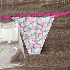 Pink By Victoria s Secret, Large Purple Hearts, No-Show V String Panties