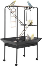 Bird Cage Stand Activity Play Center with Perches and Ladders,Lockable Caster