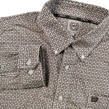 Cinch Arena Flex Western Shirt Geometric Print Button Up Long Sleeve Large Brown