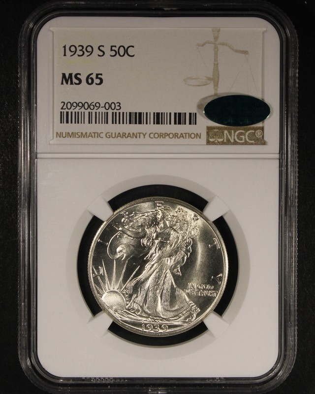 1939-S Walking Liberty Half Dollar - 50c NGC MS65 CAC ✅ - Lustrous Example!