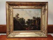 Quadro Antico Paesaggio Bucolico Ottocentesco 800 Cornice dorata Olio su tela