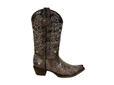 Corral Girls Western Boots 1119 Brown Floral Embroidered Teens Youth Size 4.5