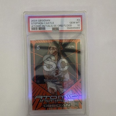 Panini 2024-25 Obsidian Stephon Castle Atomic Initials Orange Flood /99 PSA 10