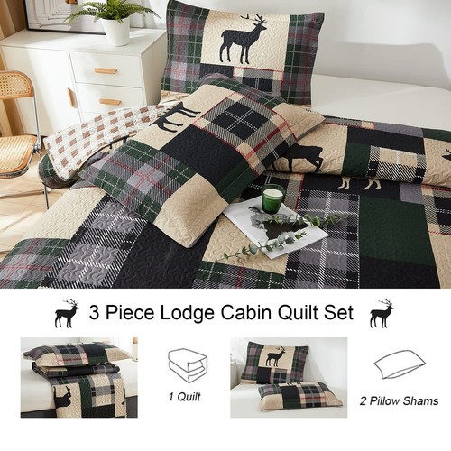 Lodge Bedspread Set King Size Rustic Cabin Quilt Set Deer Bedding Sets Lightw... - Bild 6 von 7