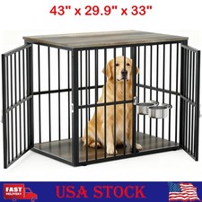 43" Large Dog Crate Furniture w/ Double Doors, Heavy Duty Indoor Pet Cage House