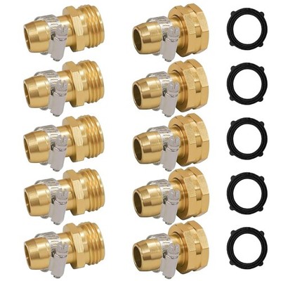 Hourleey Garden Hose Repair Connector with Clamps, Fit for 3/4'' 5-Set, Gold