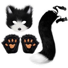 3pcs Fluffy Fur Fox Tail Keychain Cat Paws Gloves Mask Set for Cosplay Accessory