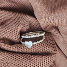 925 Sterling Silver Heart Stacking Ring Set: Minimalist Dainty Bands All Size