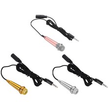 3pcs Mini Microphone with Earphones for Phone Pink Gold, Silver, Pink Red