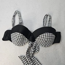 NWT UNIQUE VINTAGE Sz Xs Black & White Houndstooth Molded Cups Adjust Straps