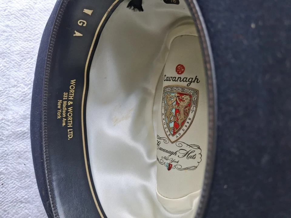 Worth + Worth Ltd NY Black Men's Hat Vintage Cavanagh 7 3/8 Feather Wool - Image 4 of 4