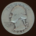 1941 P Washington Quarter KM #164  0.900 Silver 0.1808 oz Act. Silver Weight