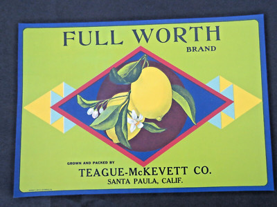 1930 Full Worth Lemon Blossom Original Crate Label Santa Paula, California