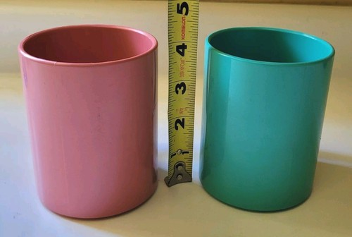 Pair of Vintage Ingrid Chicago Mid Century Stackable Cups/Mugs Pink & Turquoise - Picture 6 of 7