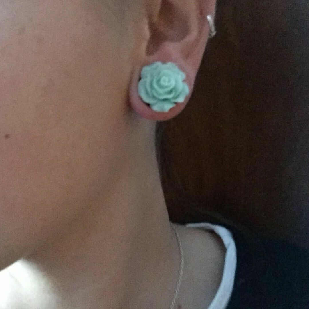 1 Pair Shiny 3D Rose Flower Ear Plugs - Acrylic Double Flare Gauges Saddle Tunnels 9 thumbnail image