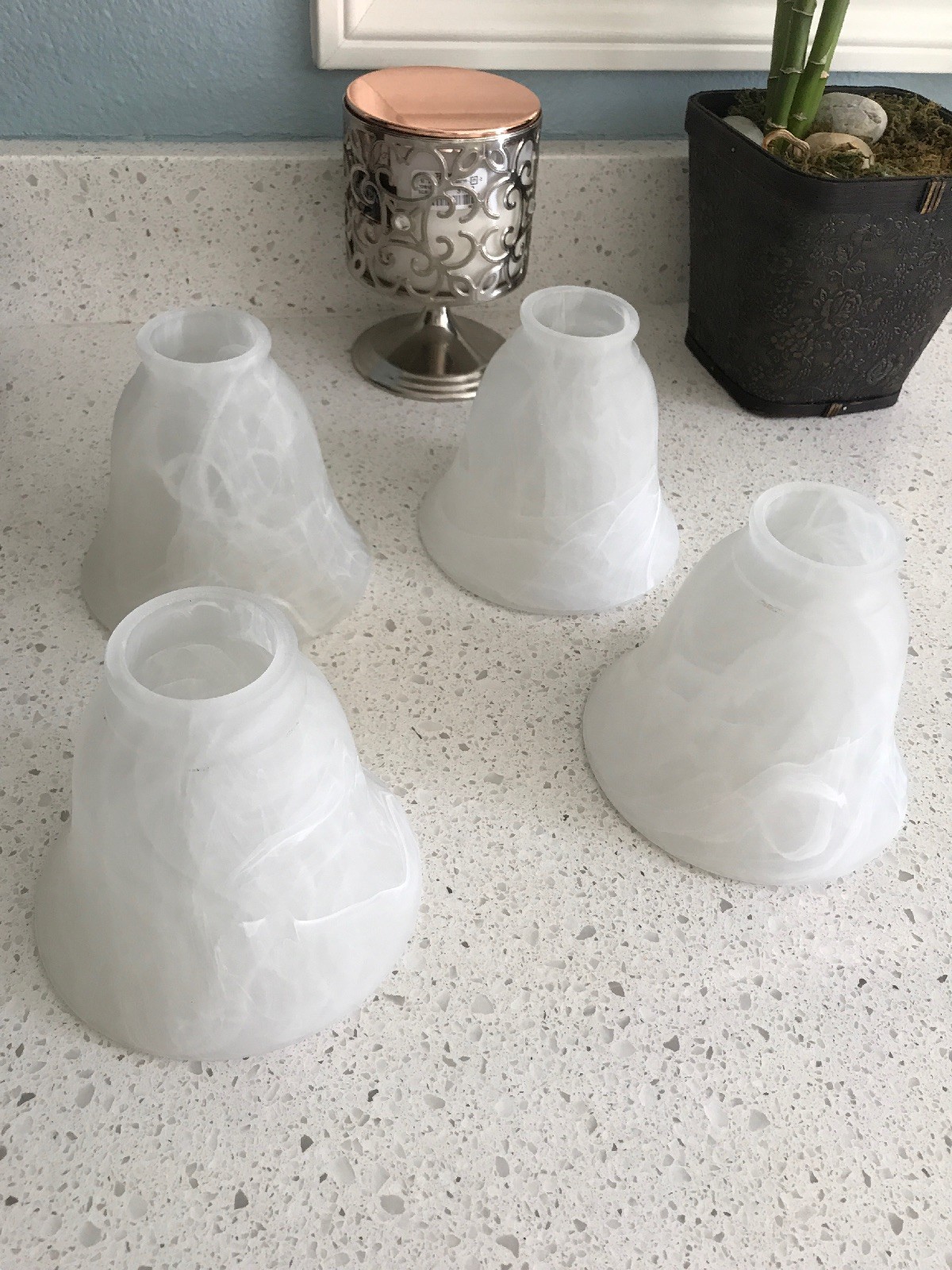 4 White Frosted Alabaster Marble Glass Replacement Shades Ceiling Fan