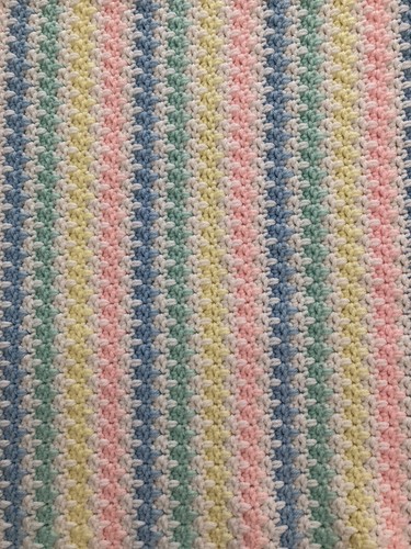 Handmade Crocheted Baby Crib Blanket Afghan 44 X 40 Inches Multicolor Pastels - Picture 3 of 7
