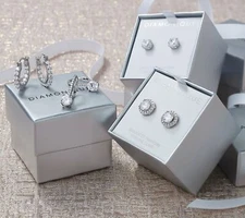 QVC Sterling Silver Cubic Zirconia Set of 4 Earrings, Boxed