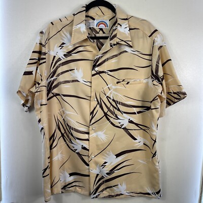 Paradise Found Vintage Hawaiian Shirt Bird of Paradise Men Size XL Brown