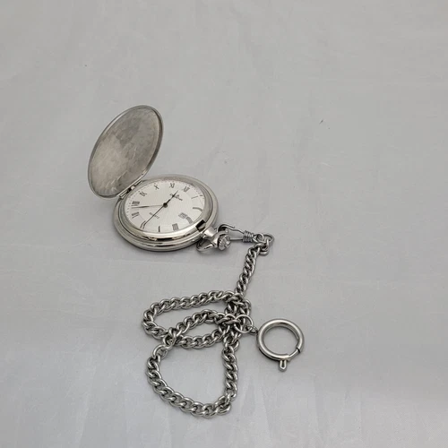 Dugena Taschenuhr Savonette mit Kette Uhr Herrenuhr Datum weiss 4460304-1