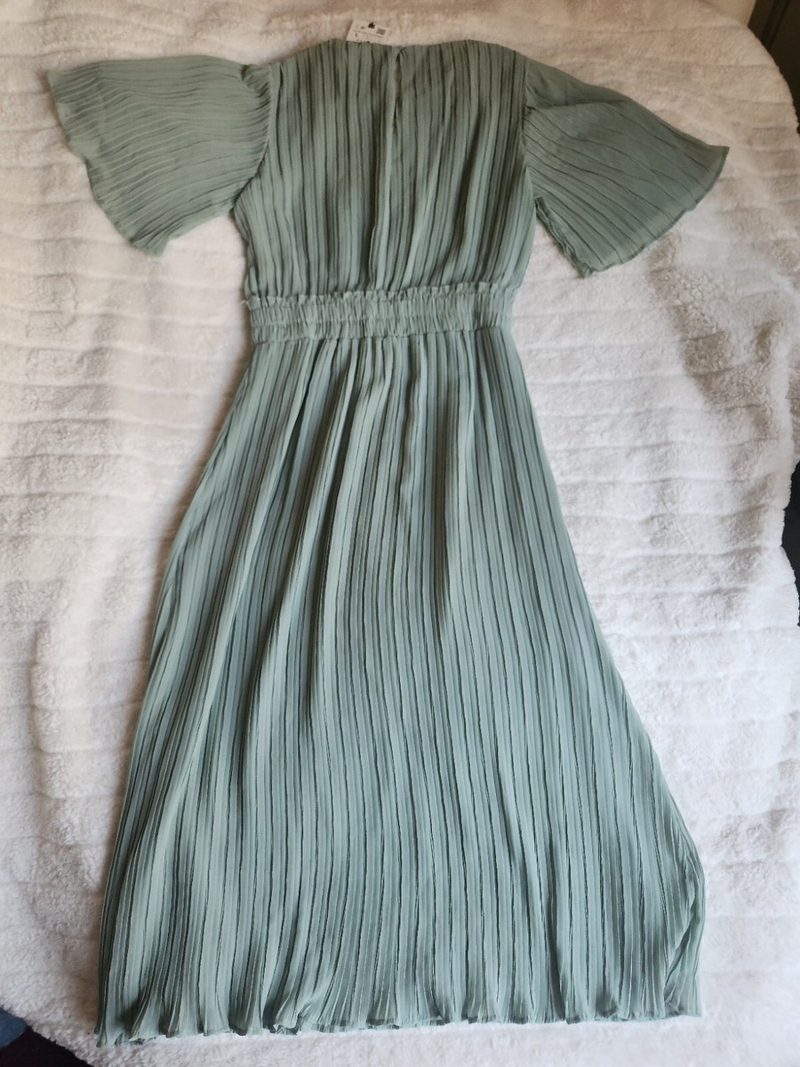 zara mint green pleated dress Girl Pleated Dress with Shoulder Bow