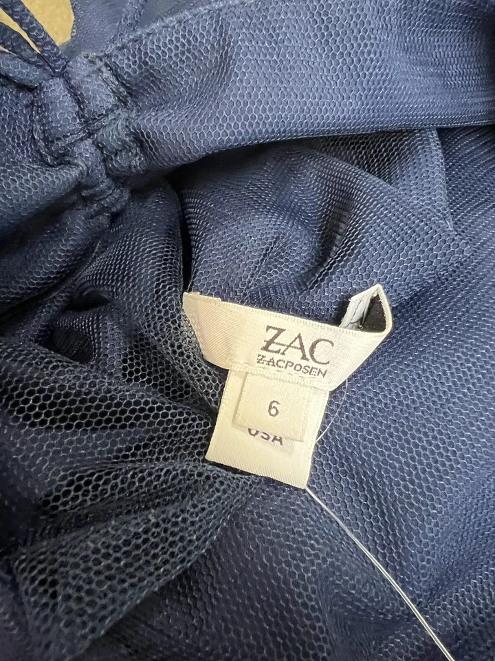 Vestido largo para mujer Zac Posen de un hombro azul marino talla 6 Foto 4 de 4