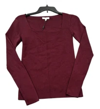 NEW Reiss Seren Womens Square Neck Long Sleeve Sweater Burgundy Size XS NWT
