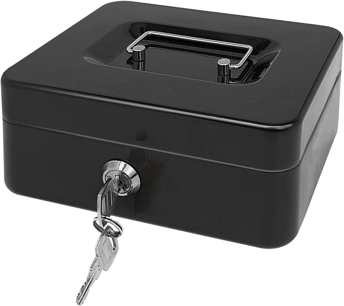 Steel Cash Box with Key Lock, Metal Small Money Black - 7.8