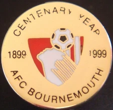 AFC BOURNEMOUTH Rare 1999 CENTENARY YEAR Badge Stud fitting In gilt 21mm Dia