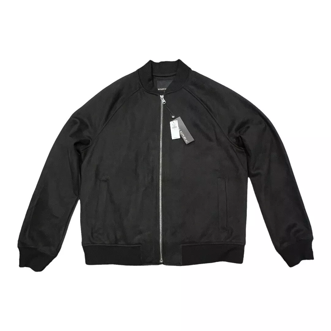 NWT BANANA REPUBLIC Men s Vegan Suede Bomber Jacket LARGE Black 491360