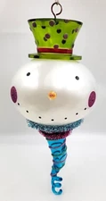 Large Snowman Head w Green Polka-Dot Top Hat 15" Holiday Christmas Ornament 