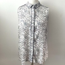 Next Size 16 White Pink Blue Floral Sleeveless Blouse Collared Button Down