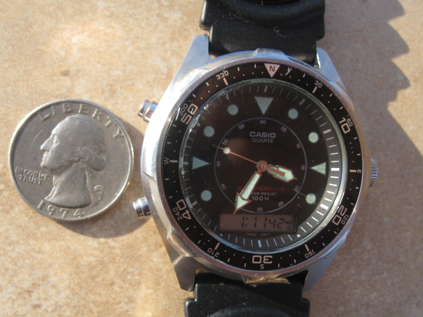 Cool Vintage Casio Alarm Chrono AMW320 Divers ARNIE NEW STRAP AND BATTERY eBay