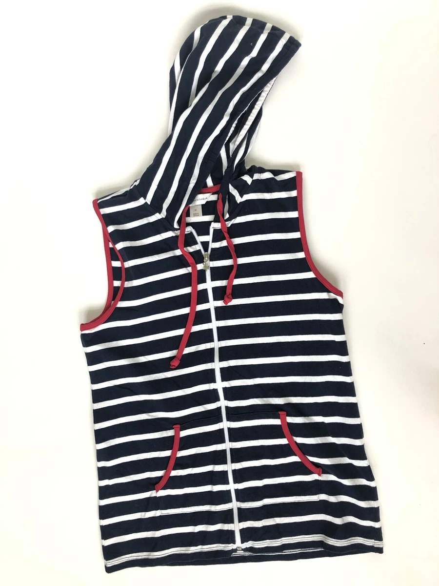 Christopher Banks M Medium Navy Blue White Striped Red Vest Hoodie Jacket Zip