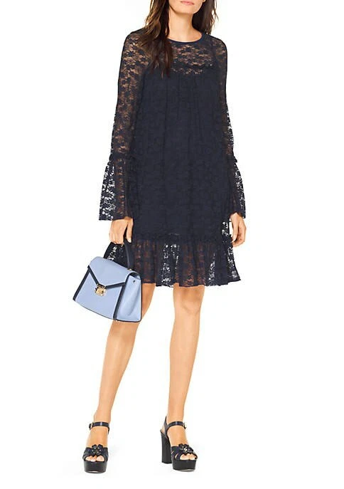 Abito blu navy MICHAEL Michael Kors taglia XXS NUOVO manica lunga pizzo blu navy