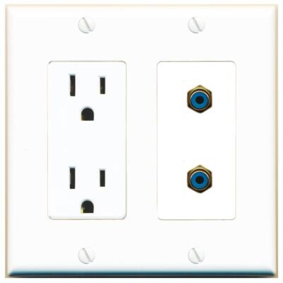 RiteAV Power Outlet and 2 RCA-BLUE Wall Plate Decorative [White]