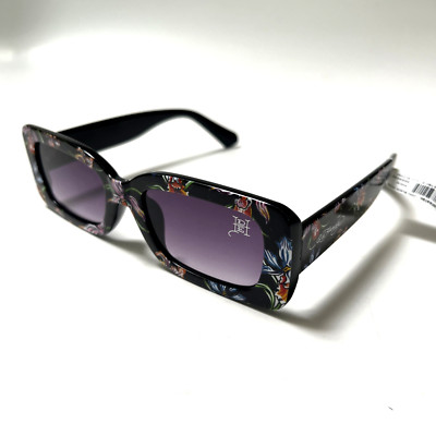 New Original ED HARDY Sunglasses Slim Rectangle Floral Illustrations Acetate