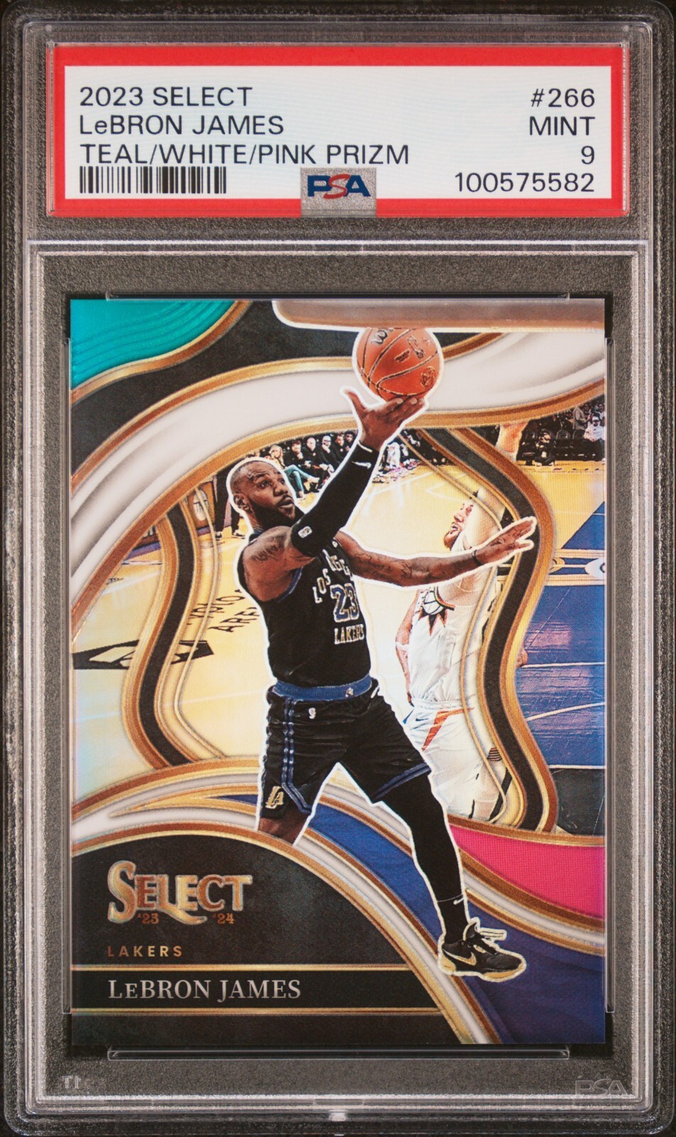 2023 Select LEBRON JAMES Courtside Teal White Pink Prizm /49 Lakers PSA 9