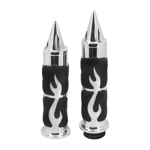 1" Chrome Spike Handlebar Hand Grips Custom Flame Fit For Harley Softail Dyna - Bild 11 von 13