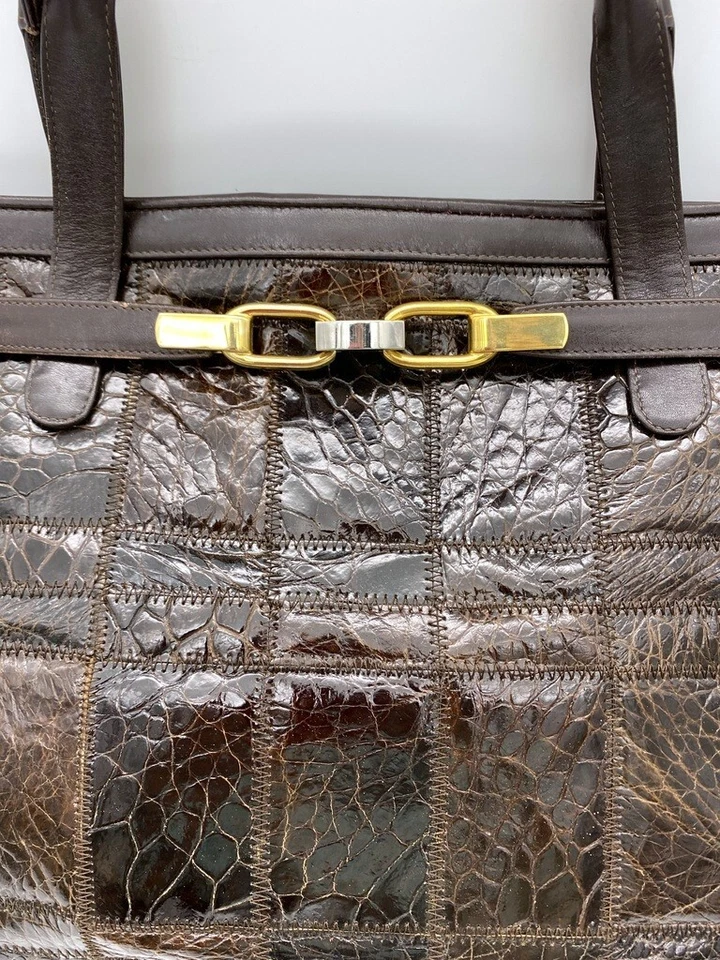 Zenith Brown Belted Alligator Handbag by Nicholette Italian Purse Hand Bag - Image 2 of 4