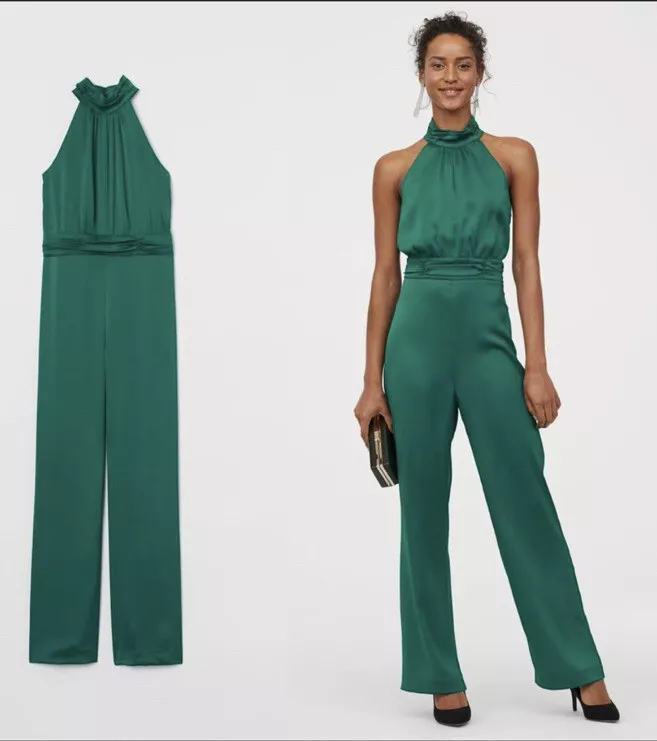 H&m green store satin jumpsuit
