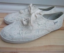 VTG 80's white ivory cream lace 50's style rockabilly tennis shoes flats 10.5