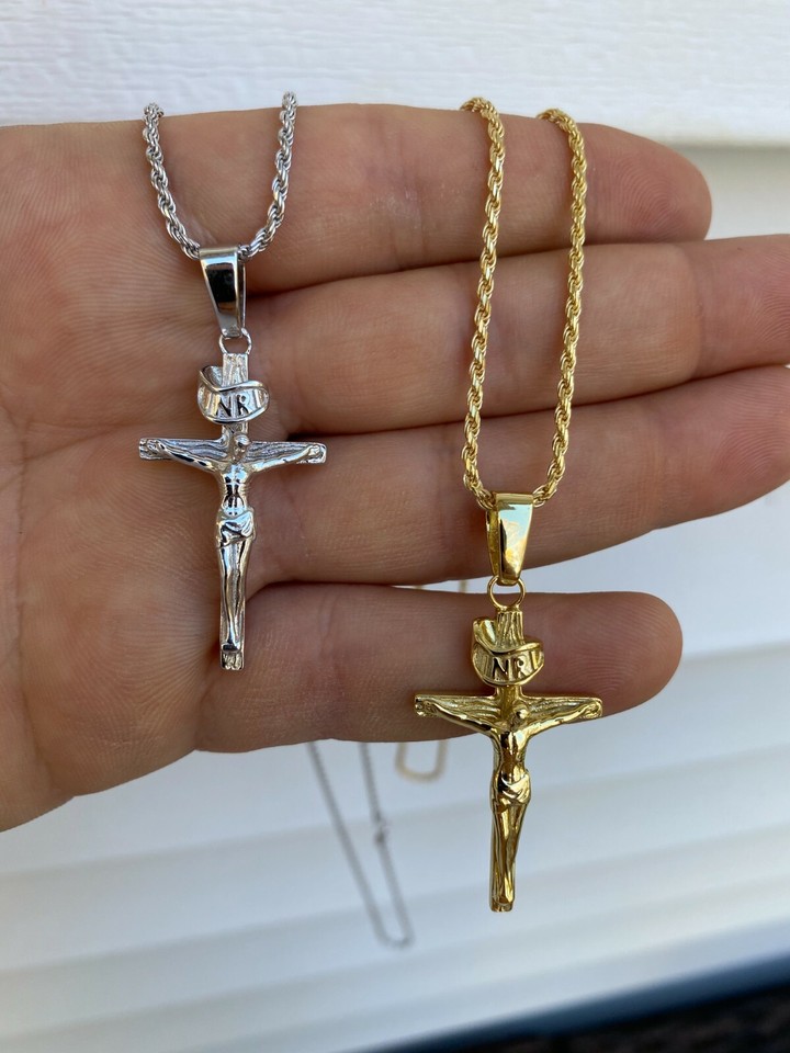 Real Solid 925 Sterling Silver Plain Inri Cross Jesus Crucifix Pendant ...