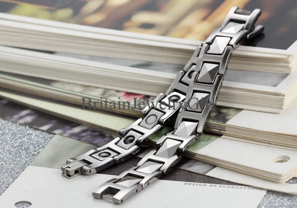 Brazalete brazalete brazalete de tungsteno de alto pulido para hombre cadena de eslabones magnéticos Foto 4 de 4