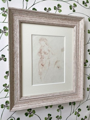 Bezaubernde gerahmte Vintage Bleistiftzeichnung Portrait Frau Akt Figur Studie 