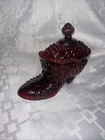 RARE Vtg Fenton 5.5” Ruby Red Hobnail Shoe/Boot  Lid Trinket Jewelry Box