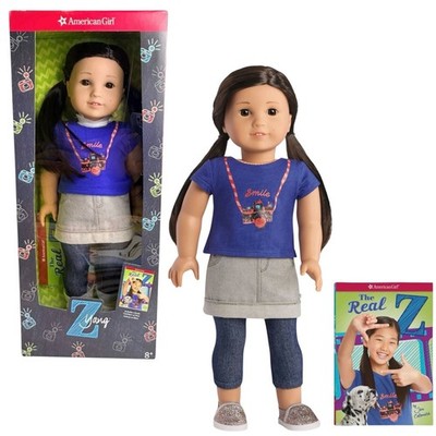 American Girl Z Yang Doll Meet Outfit Shirt Skirt Leggings Shoes Panty Book Box